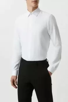 Mens Skinny Fit White Herringbone Texture Smart Shirt