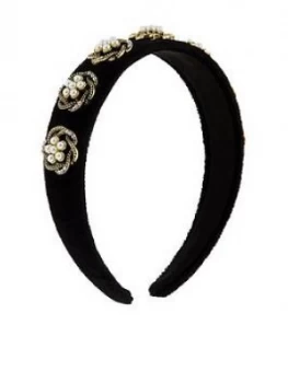 Accessorize Swirly Pearly Velvet Alice Band - Black