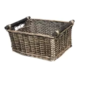 Kitchen Log Fireplace Wicker Storage Basket With Handles Xmas Empty Hamper Basket [Oak,Small 31x25x16cm]