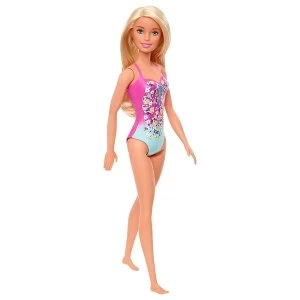 Barbie Doll Beach Blonde Doll with Pink Blue & Floral Swimsuit