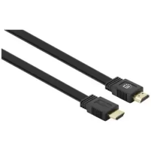 Manhattan HDMI Cable HDMI-A plug, HDMI-A plug 2m Black 355612 double shielding, ribbon, Flat , High Speed HDMI with Ethernet HDMI cable