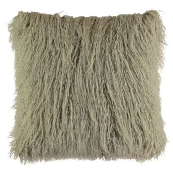Linens and Lace and Lace Faux Mongolian Fur Cushion - Grey