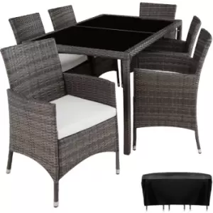 Rattan garden furniture set 6+1 with protective cover - garden tables and chairs, garden furniture set, outdoor table and chairs - grey
