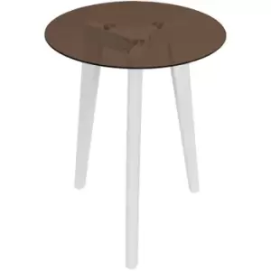 LUNA - Retro Solid Wood Tripod Leg and Round Glass End / Side Table - White / Tinted - White / Tinted