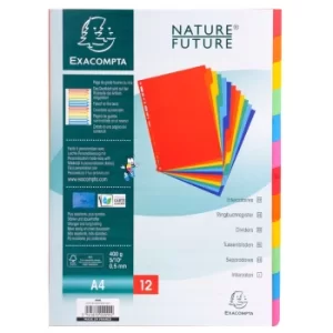 Exacompta Dividers 400gsm, A4, 12 Part, Plain, Pack of 25