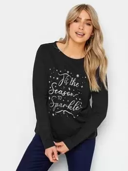 M&Co Black Tis The Season To Sparkle Tshirt, Black, Size 10, Women