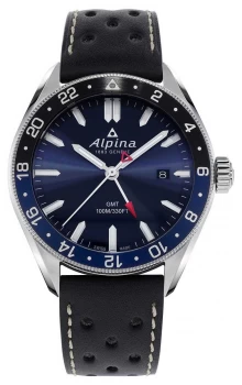 Alpina Alpiner Quartz GMT Blue Dial Black Leather Strap Watch