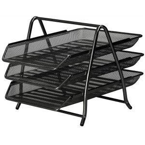 Mesh Front Load 3-Tier Letter Tray Black