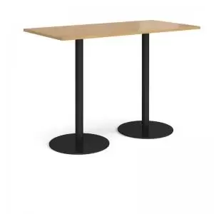Monza rectangular poseur table with flat round Black bases 1600mm x
