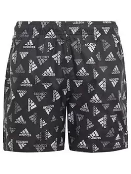 adidas Boys Badge Of Sport All Over Print Swim Short - Black/White, Size 11-12 Years