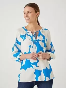 Wallis Floral Tie Detail Blouse - Blue Size 10, Women