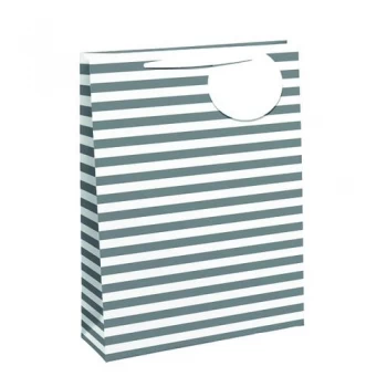 Striped Gift Bag Large White Silver Pack of 6 26658-2