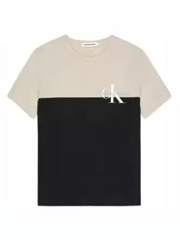 Calvin Klein Jeans Boys Colour Block Monogram T-Shirt - Black, Size 16 Years