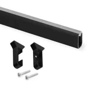 Moderix - Wardrobe Rail Oval Aluminium Black Finish Hanging with End Support - Size 1800mm