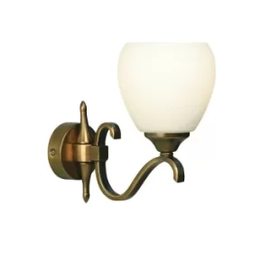Columbia 1 Light Wall Light Antique Brass with Opal Glass Shade, E14