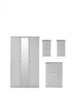 Swift Dakota Part Assembled 4 Piece Package - 3 Door Mirroed Wardrobe, 5 Drawer Chest And 2 Bedside Chests