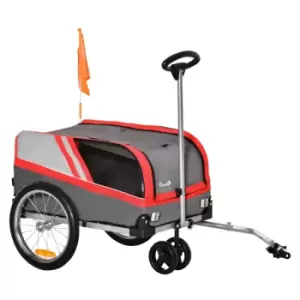 Pawhut Dog Bike Trailer Two-in-one Pet Trolley Stroller Cart Bicycle - Red