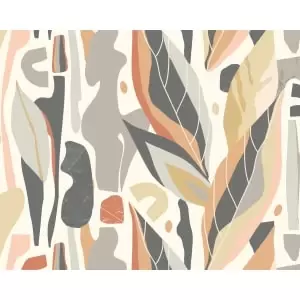 Abstract Leaf Shapes Grey Wall Mural - 3m x 2.4m
