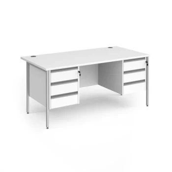 Office Desk Rectangular Desk 1600mm With Double Pedestal White Top With Silver Frame 800mm Depth Contract 25 CH16S33-S-WH