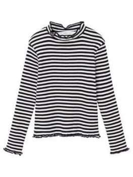 Mango Girls Striped Roll Neck Long Sleeve T-Shirt - Black/White, Size Age: 8 Years, Women
