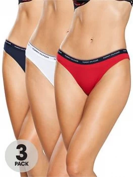 Tommy Hilfiger 3 Pack Logo Tape Knicker - Red/White/Navy, Red/White/Navy, Size L, Women