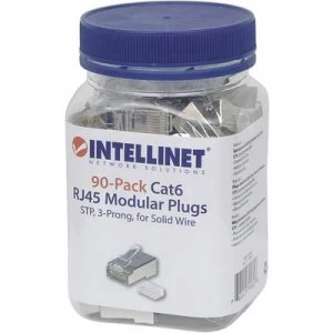 INTELLINET 90er-Pack Cat6 RJ45 modular plug STP 3-point wire contacting for solid wire 90 plugs in the beaker Crimp contact Silver Intellinet 790628