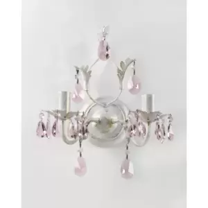 Kate 2 Light Candle Wall Lamp, Ivory Pink Droplets