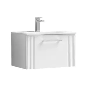 Deco Satin White 600mm Wall Hung Single Drawer Vanity Unit with 18mm Profile Basin - DPF194B - Satin White - Nuie
