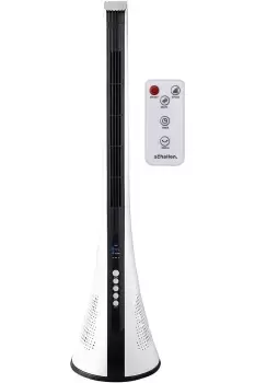 Oscillating Bladeless Modern Slimline Tall Floor Standing Tower Fan with Remote Control, 3 Speeds, Timer & Sleep Mode - White