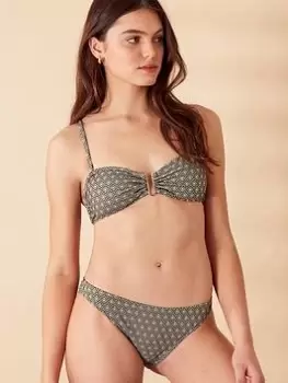 Accessorize Jacquard Pattern Bandeau Bikini Top, Green, Size 10, Women