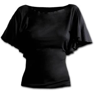 Gothic Elegance Boat Neck Bat Sleeve Womens 3XL Short Sleeve Top - Black
