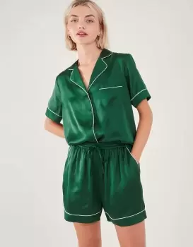 Accessorize Womens Satin Short Pyjama Set Green, Size: M