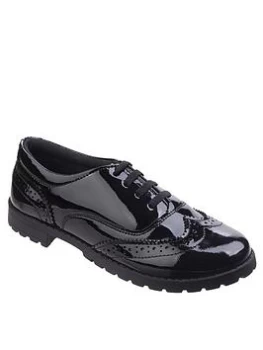 Hush Puppies Eadie Leather Back To School Brogue Shoe - Black, Size 13 Younger