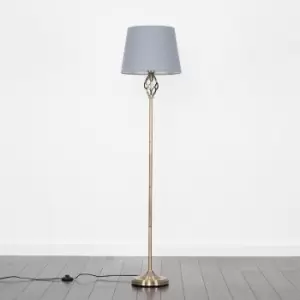 Memphis Antique Brass Floor Lamp with Grey Aspen Shade