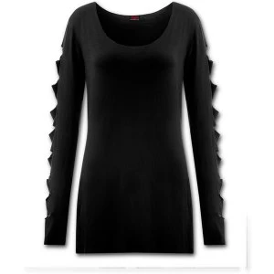 Metall Streetwear Slashed Sleeve Boatneck Womens Small Long Sleeve Top - Black