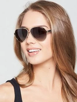 Polaroid Brow Bar Aviator Sunglasses BlackGold Gold Women