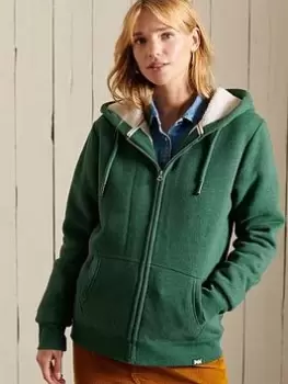 Superdry Borg Lined Zip Hoodie - Green, Size 12, Women