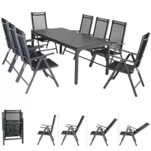 Casaria - aluminum seating group 8 folding chairs high back WPC garden table 180x90cm seating set aluminum garden furniture set grey
