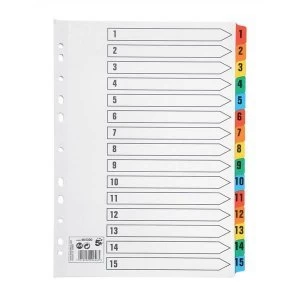 5 Star Office A4 Index 1 15 Multipunched Mylar Reinforced Multicolour Tabs 150gsm White