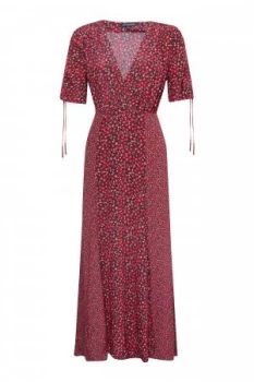 French Connection Aubine Fluid Tie Sleeve Wrap Maxi Dress Red