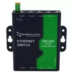 Brainboxes Ethernet Switch, 8 RJ45 port, 5 30V dc, 10/100Mbit/s Transmission Speed