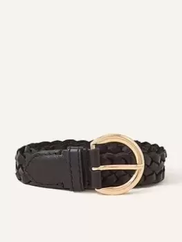 Accessorize Leather Plait Belt, Black, Size L, Women
