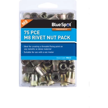 40612 75 Piece M8 Rivet Nut Pack - Bluespot