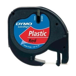 Dymo 91203 Black On Red Label Plastic Tape 12mm x 4m