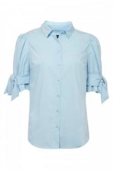 French Connection Eastside Cotton Bow Sleeve Shirt Vivid Blue