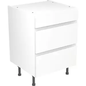 Kitchen Kit Flatpack J-Pull Kitchen Cabinet Base 3 Drawer Unit Super Gloss 600mm in White MFC
