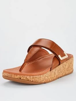 FitFlop Remi Toe Post Adjustable Strap Wedge Sandals - Light Tan, Light Tan, Size 3, Women