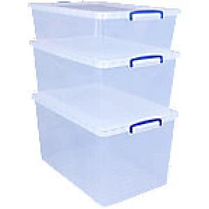 Really Useful Boxes Nestable Box 83 L Transparent Plastic 44 x 68.5 x 36.8cm Pack of 3