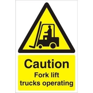 Warehouse Sign 400x600 1mm Plastic Caution Fork lift trucks Ref