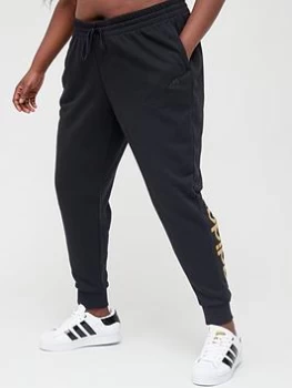 adidas Essentials Linear Cuffed Pant (Plus Size) - Black/Gold, Size 4X, Women